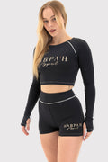 Flexara™ Crew Neck Long Sleeve Crop Top With Thumbholes