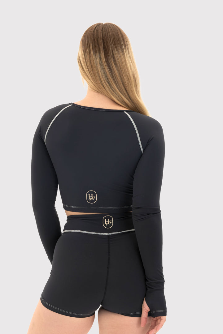 Flexara™ Crew Neck Long Sleeve Crop Top With Thumbholes