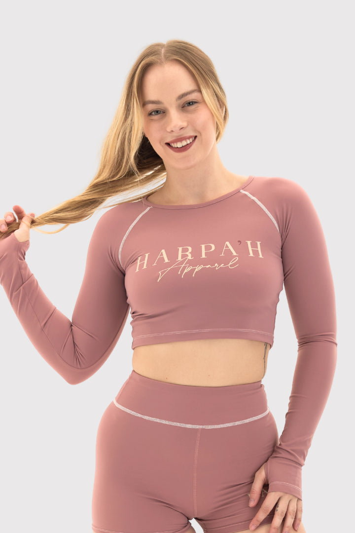 Flexara™ Crew Neck Long Sleeve Crop Top With Thumbholes