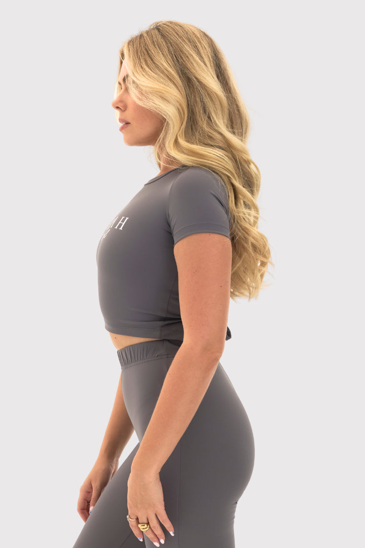 Flexara™ Crew Neck Short Sleeve Crop Top