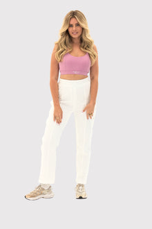 Flexara™ Mauve Light Support Sports Bra styled on model