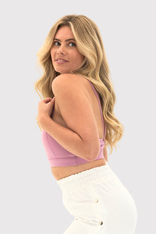 Flexara™ Light Support Strappy Sports Bra in Mauve – side view