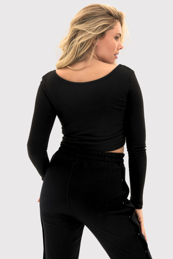 LuminFleece™ Ballet-Neck Long-Sleeve Contour Crop Top
