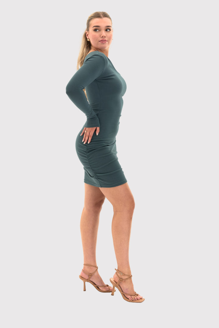 PeachLuxe™ Asymmetrical One-Shoulder Ruched Mini Bodycon Dress