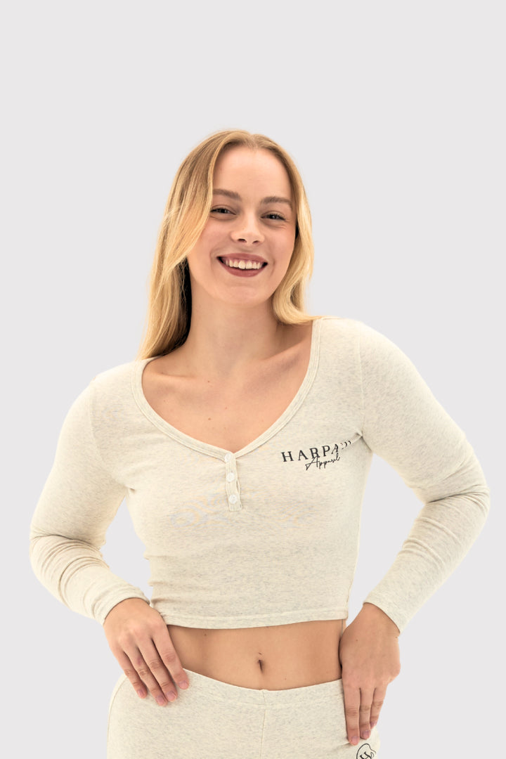 PeachLuxe™ Long Sleeve Button-up Henley Crop Top