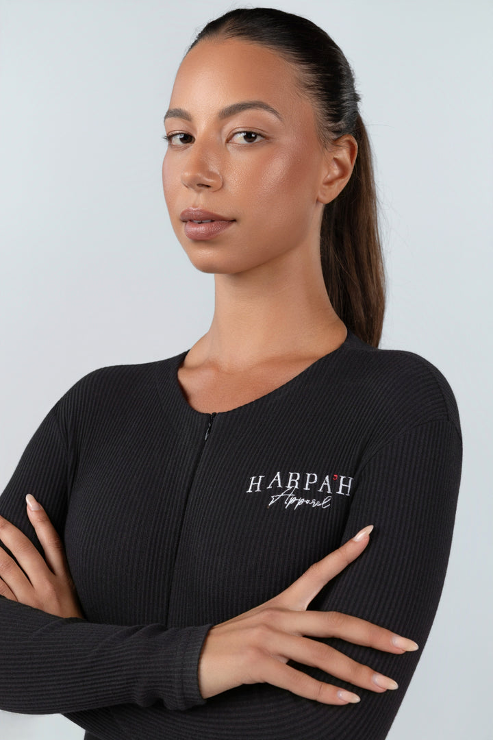 RibLuxe™ Ribbed Zip-Up Long Sleeve Bodysuit