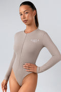 RibLuxe™ Ribbed Zip-Up Long Sleeve Bodysuit