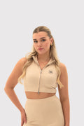 Velura™ Ribbed Double-Zip Sleeveless Cropped Tank Top