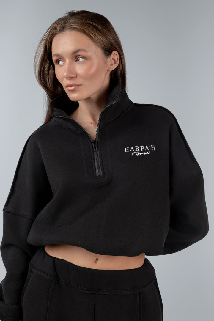 WarmBlend™ Funnel-Neck Quarter-Zip Cropped Sweatshirt