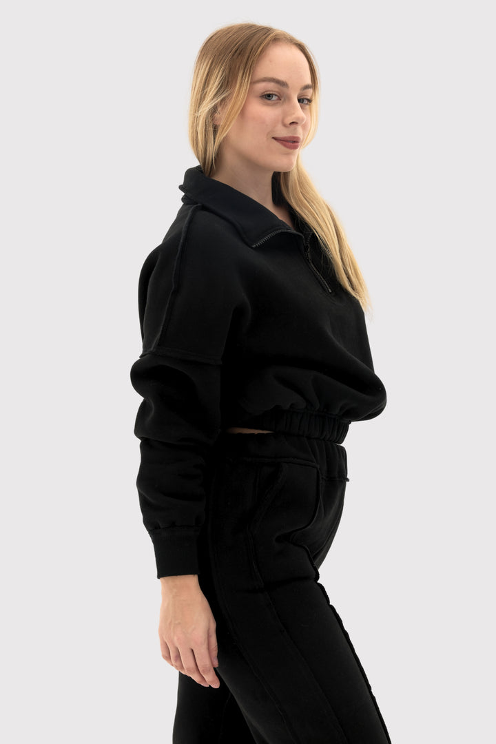 WarmBlend™ Funnel-Neck Quarter-Zip Cropped Sweatshirt