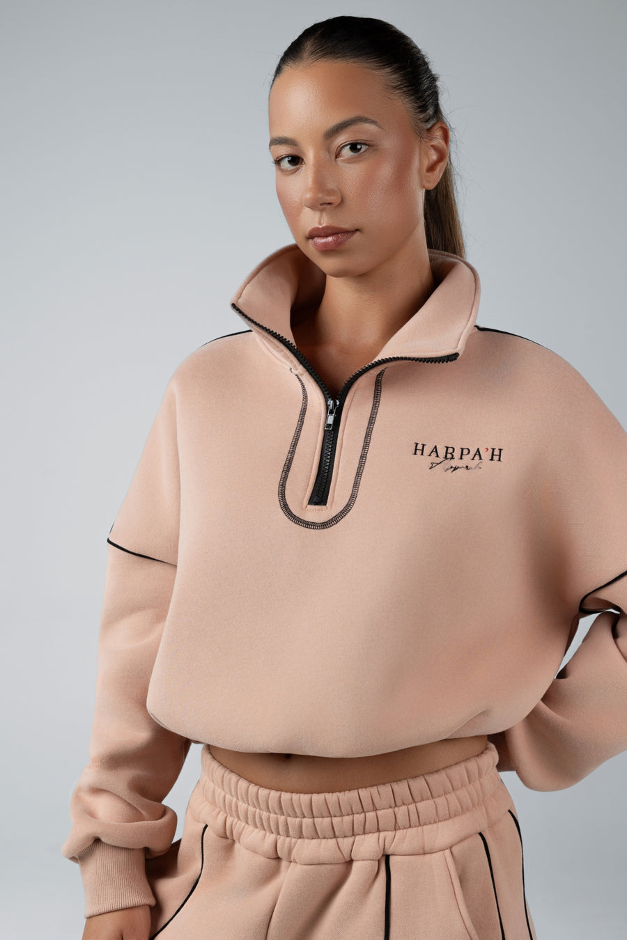 WarmBlend™ High-Neck Quarter-Zip Cropped Oversized Sweatshirt