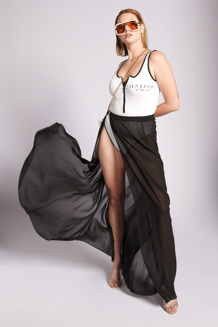 Toucan Play Sheer Overlay Wrap Skirt