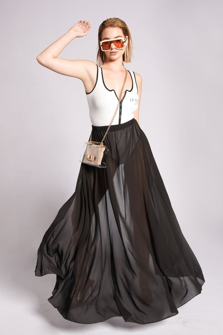 Toucan Play Sheer Overlay Wrap Skirt